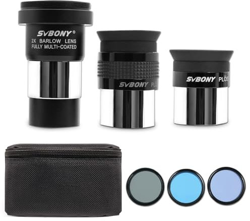 SVBONY SV233 7-Piece Eyepiece & Filter Accessory Kit, Includes Two 1.25” Eyepieces, 2X Barlow Lens, Three Filters and Hard Case Black, Telescope Accessory Kit for Beginner Astronomical Observations