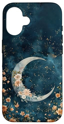 iPhone 16 Boho Chic Moon Phases Floral Aesthetic Celestial Crescent Case