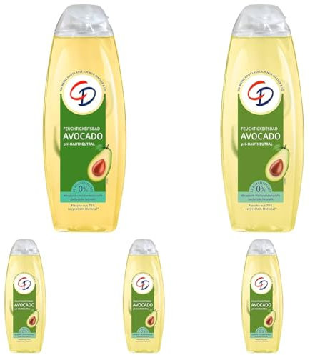 CD Feuchtigkeitsbad 'Avocado', 1 x 500 ml, veganer Badezusatz, pflegt und spendet Feuchtigkeit, mit zart-frischem Duft, seifenfreie Körperpflege (Packung mit 5)