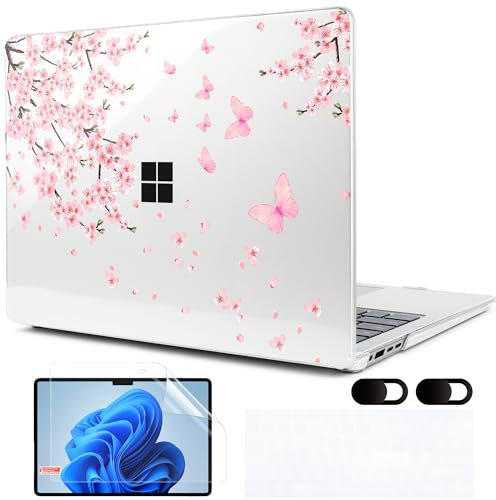 MEEgoodo Case for Microsoft Surface Laptop 13.8 inch Touchscreen 2024 (7th Edition),Clear Cover Fit Model 2036,Laptop Hard Shell with Keyboard & Webcam Cover & Screen Protector,Cherry Blossoms
