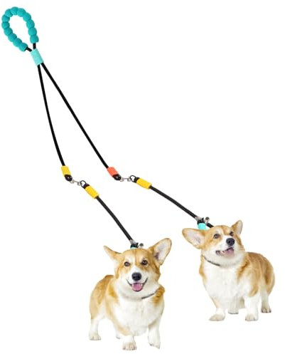 TUOWO Doppelleine Hundeleine 1,1m, Zubehör Doppel Hundehalsband, Verstellbare Einzelleine Hundeleine2.2m, Nylon Doppelleine, weicher schwammgriff, 2 Karabiner, für große mittlere kleine Hunde