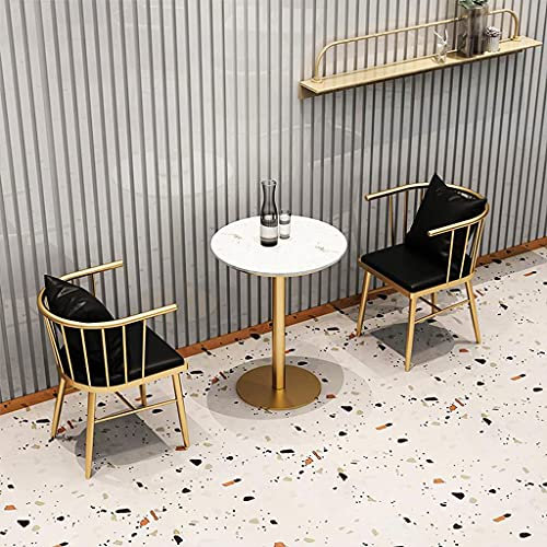 TYHAYJYK Runder/quadratischer Stehtisch aus Marmor für den Außen-/Innenbereich, mit goldenen Beinen und Sockel aus Metalleisen – 41 Zoll hohes tragbares Cocktailtisch-Set für 2 Personen – Weiß