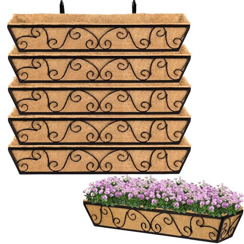 Y&M 76,2 cm Schmetterlings-Fensterdeck mit Kokosfutter, Zaun, Metall, hängende Blumenkübel, Fensterkorb, Deck, Geländer, Pflanzkästen für Außenbereich, Garten, Rasen, 6 Stück