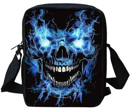 Biyejit Damen Herren Kuriertasche Kinder Crossbody Umhängetasche mit verstellbarem Riemen, seitliche Geldbörse, Münztasche für Handy, Reisepass, Skull Lightning