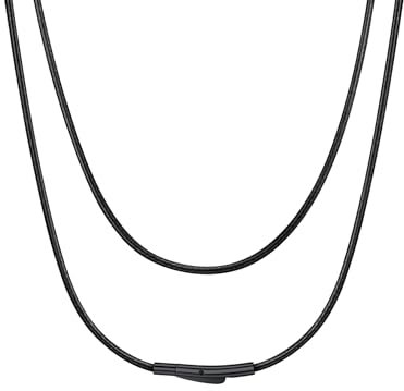 ChainsHouse Lederhalsband Herren lange Halskette 61cm Schwarz Lederkette mit Edelstahl Verschluss 3mm breit geflochtene Wachsschurkette Jungen Necklace Men Trendig Schmuck Accessoire für Weihnachten