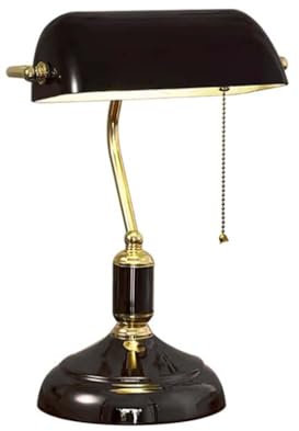 AoLa Bankers Schreibtischlampe mit Stecker und Schalter Tischlampe Retro Glas Schirm, mit Kabel E27 Vintage Tischleuchte Runder Sockel Banker Schreibtischleuchte Arbeitsleuchte Nostalgielampe,Schwarz