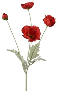Decoris Künstliche Mohnblume mit Stiel 14x63cm - Kunstblumen Mohn - Deko Blumen für Blumendeko Blumenarrangement Tischdeko - Blumenschmuck Stielblume - Rot