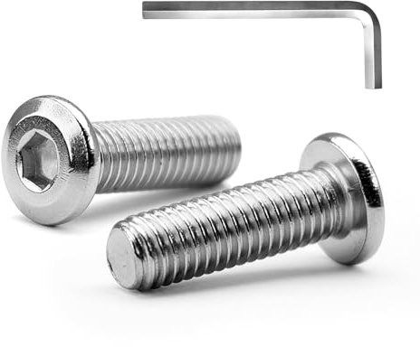 MINHER M8 x 25mm 10Pcs Tête Plate Vis D’assemblage à Six Pans Creux, Acier Inoxydable A2 V2A, Boulons de Meubles, Filetage Complet (Avec Clé Hexagonale)