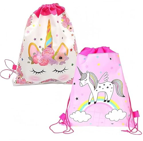 Luxiremi Lot de 2 sacs à dos licorne pour enfants, sac de natation léger rose avec cordon de serrage, sac à cordon de serrage pour enfants, pour piscine, école, camping, voyage, plein air, plage,
