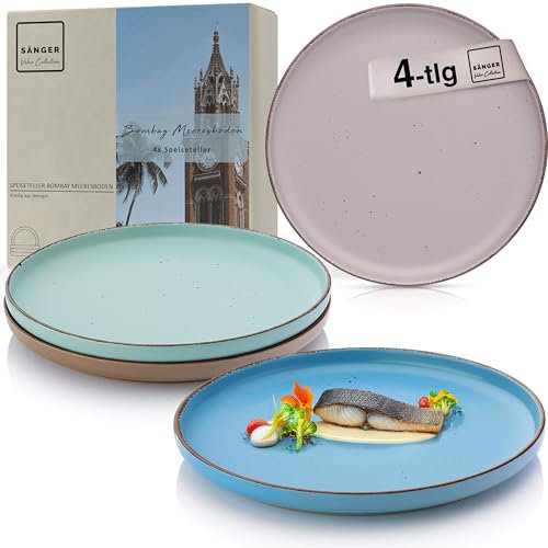 Sänger Bombay Meeresboden | Teller Set für 4 Personen aus Steingut, Kratz- Mikrowellen- Spülmaschinenfest, Dinner Plates Bunt | VALUE COLLECTION