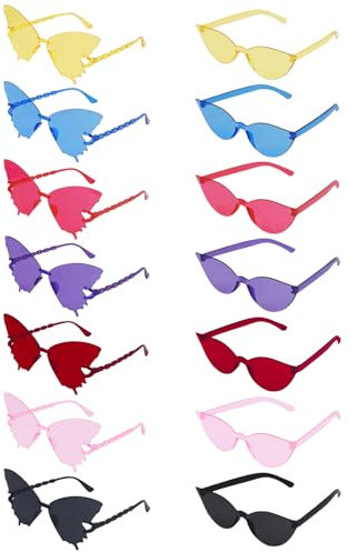 VirtuGro 14pcs Farfalla e Occhiali Divertenti di Gatto Occhiali Festa Compleanno Gadget Compleanno Adulti per Addio al Nubilato Scattare Matrimonio Foto Donna Uomo Bambino