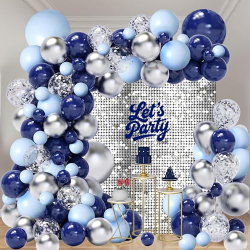 Luftballon Girlande Dunkel Blau Silber, 114 Stück Dunkel Blau Silber mit Luftballons Marineblau Hellblau, Blau Party Dekorationen für Geburtstagsfeier Hochzeit Babyparty Abschluss Jahrestag
