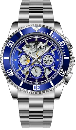RUIGE New Hollowed Out Herren Vollautomatische Uhr mit mechanischem Uhrwerk, drei Augen sechs Nadeln Herren Leuchtend Wasserdicht Mode Trend Uhr A10-5