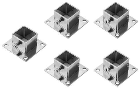 5 piezas de bridas cuadradas de soporte resistente para postes de suelo, base de poste de valla de 30 mm de diámetro interior, color plateado