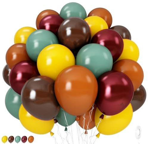 Autumn Balloons, Burnt Orange Terracotta Mustard Yellow Burgundy Sage Green Coffee Brown Fall Color Balloon for Thanksgiving Harvest Safari Baby Shower Woodland Dinosaur Birthday Party Decoration