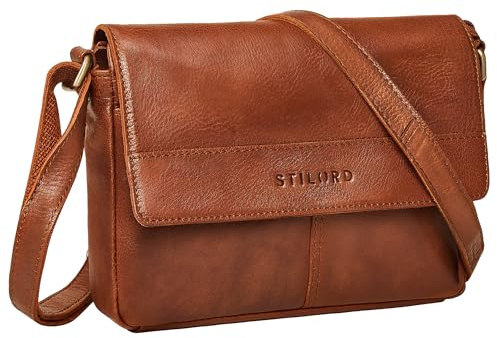 STILORD Miley Elegant Small Leather Handbag Cross Body Bag Women Vintage Ladies Shoulder Bag Genuine Leather Womens Crossbody Bags with Zip & Long Strap for Leisure Colour:Brandy - Cognac