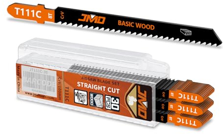 JMD 30-Piece T111C Wood Jigsaw Blades 100mm 8TPI Jig Saw Blades for Wood Plastic Cutting