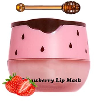 Honey Balm Lippenmaske & Lip Sleeping Mask Set - Honeybalm Original Lip Repair Balm für trockene, rissige Lippen, Reduziert Lippenfalten und spendet intensive Feuchtigkeit (#Erdbeere, 5.5g)