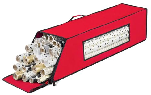 Wintem – Boîte à rouleaux de papier en tissu Oxford avec poignée et fenêtre transparente, idéale pour stocker du papier cadeau de Noël et du papier cadeau dans l'ordre et à l'abri de la poussière et