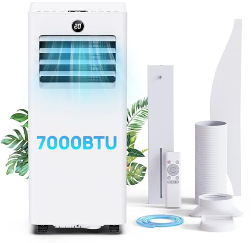 Condizionatore Portatile 7000BTU, 4 IN 1 Climatizzatore Portatile con Raffrescamento Ventilazione Deumidificazione Silenzioso, Timer 24H, Basso Consumo, Kit di Installazione, per Casa Ufficio Camere