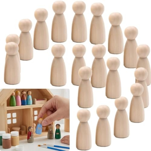 20 Stück Holzfiguren Zum Bemalen,Spielfiguren Holz,Holzkegel Dolls,Unfinished Wooden Handwerk,Klein Holzanhänger,Kleine Holzpuppen,Perfekt Zur Diy Und Basteln,Individuell Gestalten Für Bunte Deko