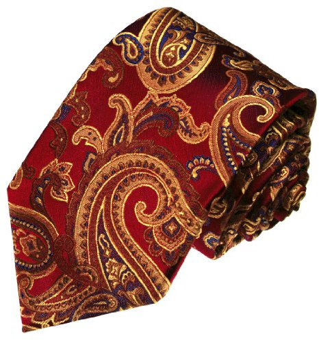 Lorenzo Cana - Rot gold blaue handgefertigte Krawatte aus 100% Seide im Paisleymuster - 36069