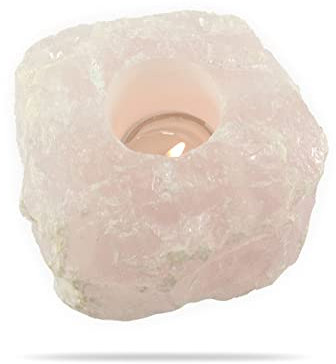 Budawi® Rosenquarz Teelichthalter Naturstein 1 kg schwer Filz unterlegt Edelstein Deko Kristalllicht Wellness Geschenk Wohnung