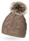 Neverless Damen Strick-Mütze gefüttert mit Kunstfell-Bommel, Winter-Mütze, Bommelmütze, dunkel-beige Unisize