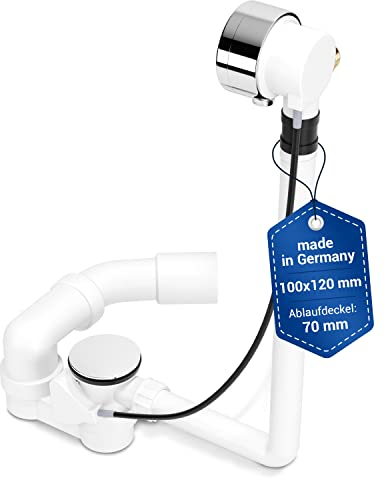 AQUADE Ab und Überlaufgarnitur Badewanne 40 / 50 mm mit Zulauf 3/4 Zoll - Badewanne Garnitur Chrom Komplettset mit Siphon Excenter Badewannenüberlauf Abdeckung und Siebeinsatz
