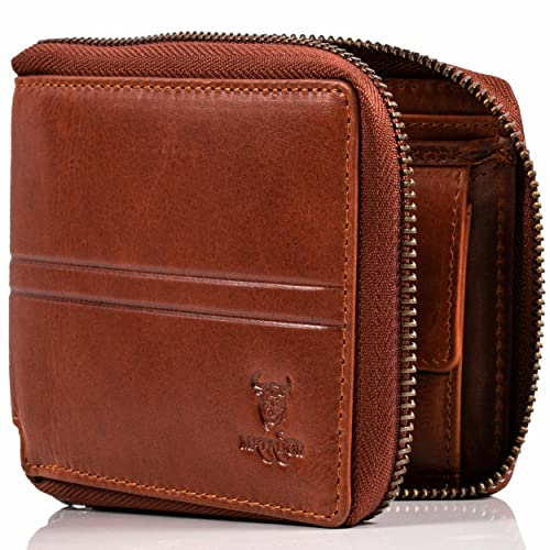 Matador Portafoglio in pelle da uomo approvato da TüV Protezione RFID e NFC Marrone antico vintage