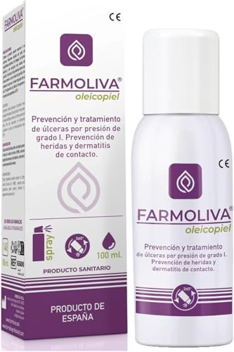 FARMOLIVA Oleicopiel – Aceite Sanitario para Prevención y Tratamiento de Úlceras por Presión de Grado I | Cuidado de Piel Frágil y Vulnerable | Aerosol con AOVE | Producto Sanitario CE – 100 ml