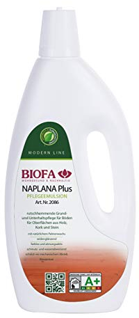 Biofa NAPLANA Pflegeemulsion seidenmatt und rutschhemmend - Lackierte, gewachste, geölte Böden und Holz Möbel richtig pflegen (0,5 Liter)