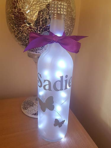 Personalised butterfly frosted light up bottle.