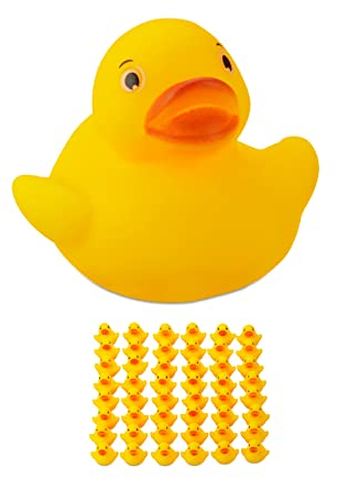 Relaxdays Badeente 3,5cm 48er Set, Quietscheentchen für Badewanne, Badespaß und Deko, Mitgebsel Kindergeburtstag, gelb
