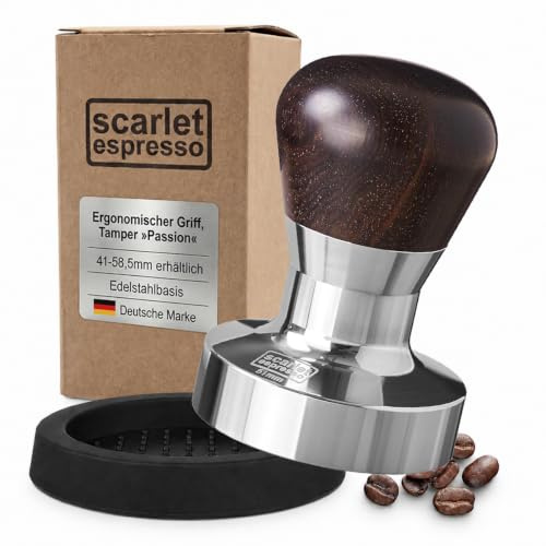scarlet espresso | Tamper »Passion« für Barista; mit ergonomischem PVC- oder Edelholzgriff nach Wahl und Präzisions-Edelstahlbasis (Set 51 mm & Tamperablage)