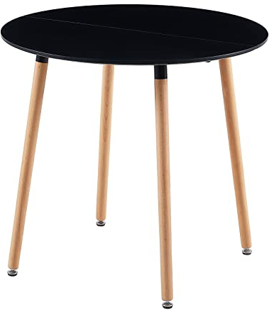 LiePu Runder Esstisch, Modern Klein Küchentisch Esszimmertisch, Skandinavisch Kaffeetisch mit Massivholz Beine, 80 x 80 x 73 cm, Schwarz