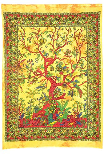 AVA Collections Tapisserie murale motif arbre de vie bohémien pour nappe, serviette de plage (jaune, 101,6 x 76,2 cm)