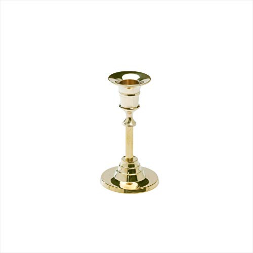 NKlaus Kerzenleuchter 12cm hoch Kerzenständer Messing Gold glänzend für Kerzen Ø 2cm Tafelkerze Stabkerze modern Klassiche OptikHochzeit Taufe Dekoration 2875