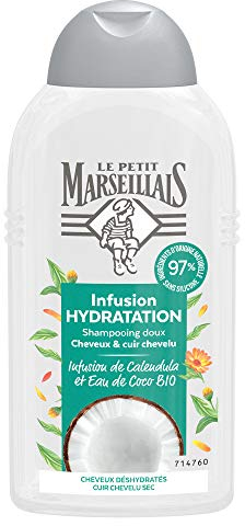 Le Petit Marseillais - Shampooing Hydratation Légèreté Eau de Coco Bio (flacon de 250 ml) – Shampoing sans silicone pour cheveux déshydratés – Soin cheveux brillance optimale 97 % d'origine naturelle
