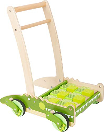 small foot Lauflernwagen Krokodil aus Holz, mit Bremssystem und Bauklötzen, mit gummierten Rädern , ab 1 Jahr, 11738