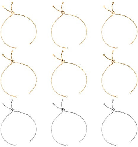 UNICRAFTALE 10 pièces 2 Couleurs 24 cm Bracelets à Glissière Réglables 304 Bracelet en Acier Inoxydable Faisant des Chaînes D'Extension de Curseur pour Femmes Filles Semi-Fini Bricolage, Trou 2 mm