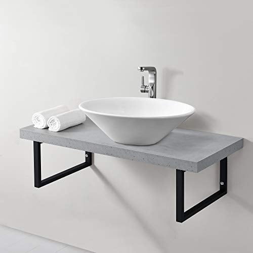 Plan de Toilette Design pour Salle de Bains 2 Trous Prépercés avec Support en Métal Montage Mural Facile Porte-Serviettes Panneau de Particules Mélaminé Métal 100 x 45 x 30 cm Effet Béton Noir Mat