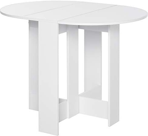 HOMCOM Table Pliable de Cuisine Salle à Manger 2 abattants - Table Ovale Extensible - en Bois Blanc