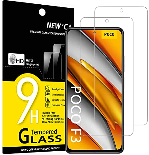 NEW'C 2 Piezas, Protector Pantalla para Xiaomi Poco F3, Xiaomi Mi 11i, Cristal templado Antiarañazos, Antihuellas, Sin Burbujas, Dureza 9H, 0.33 mm Ultra Transparente, Ultra Resistente