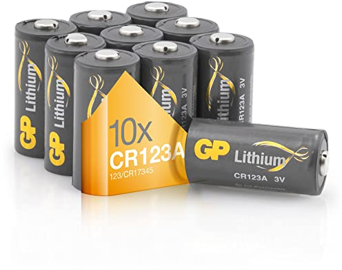 GP CR123A Lithium Battery CR123A / CR17335 Battery 3V e.g. for Digital Cameras, Camcorders, Smoke Detectors, Flashlights, Laser Pointers, etc. Pack of 10