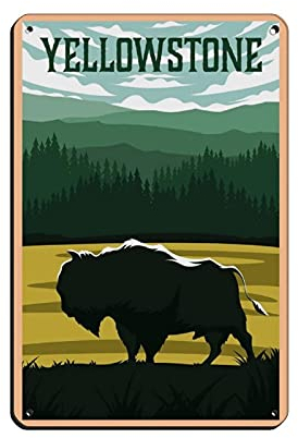 Vintage-Reise-Poster Yellowstone National Park Blechschild Metall Pub Club Cafe Bar Home Wandkunst Dekoration Retro Poster 20 x 30 cm