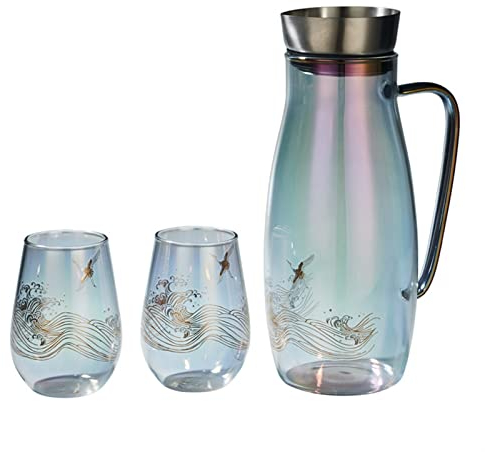 Caraffa per Acqua refrigerante Gestire la Tazza del Lanciatore dell' Acqua Set Variopinto della Tazza di Vetro Resistente al Calore Brocche di Vetro Classica dei barattoli del tè di Lusso Classici de
