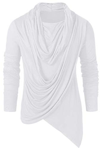 Blanche Chemise Homme Gothique Manches Longues Col Châle Vintage Asymétrique Tee Shirt Homme Steampunk Chevalier Couleur Unie Haut Respirante Décontractée Pas Cher T Shirt Printemps Eté L