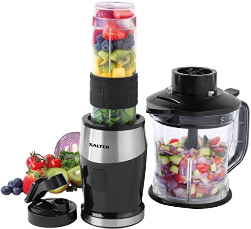 Salter EK5029 2-in-1 Electric Jug Blender & Mini Chopper - 1.2L Bowl, 570ml Drinks Bottle for Sports/Gym, Dual Function Processor, Smoothies/Sauce, BPA-Free, Mix & Chop Dips/Salsa, One Touch Operation