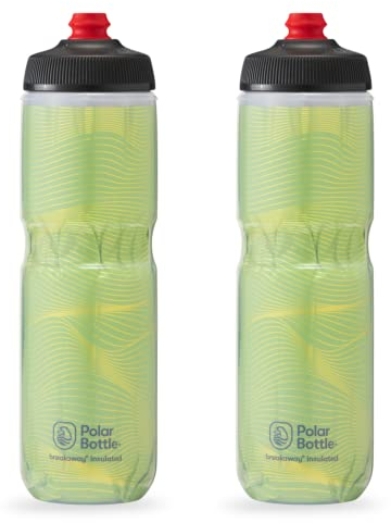 Polar Bottle Breakaway Insulated Water Bottle - BPA Free, Cycling & Sports Squeeze Bottle (Jersey Knit - Highlighter 24 oz) - 2 pack